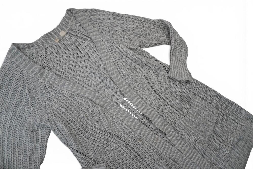 Moth Cardigan Sweater Womens Small Gray Open Knit Longline Pockets Cozy Layering